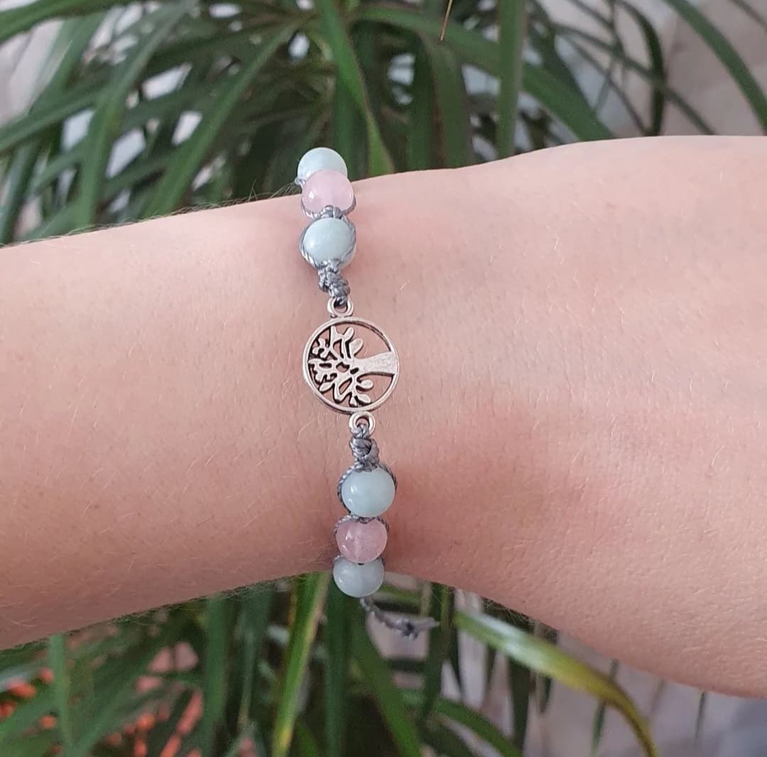 "Amazonite & Rose Quartz Macrame Bracelet"